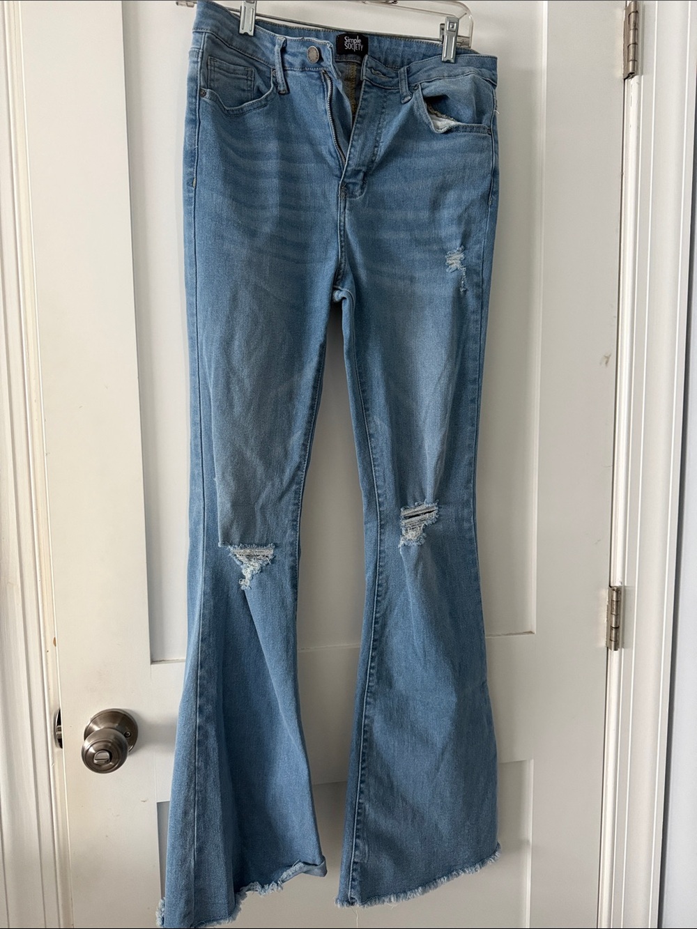 Simple Society Light Blue Distressed Flare Jeans